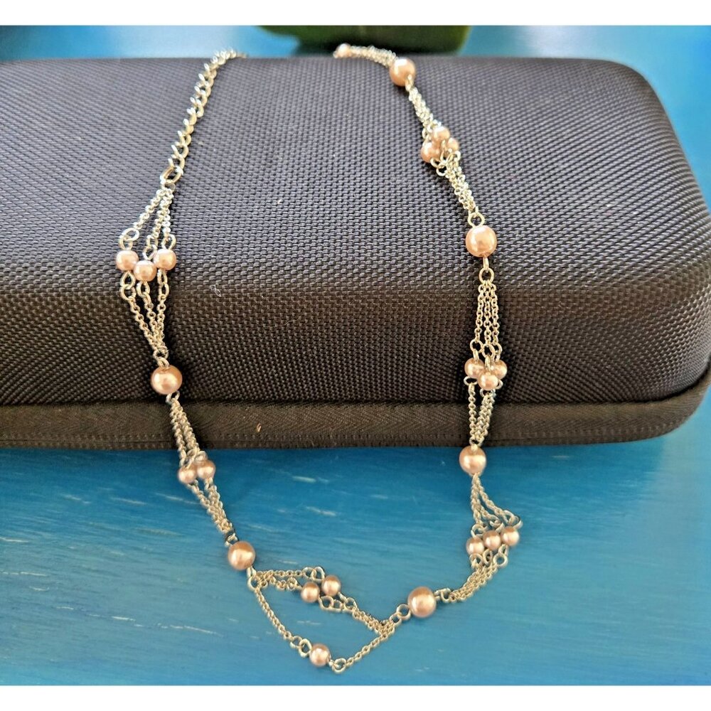 Lia Sophia Powder Puff Necklace Pale Pink Pearl Multi Silver Tone Chains 6"-19"